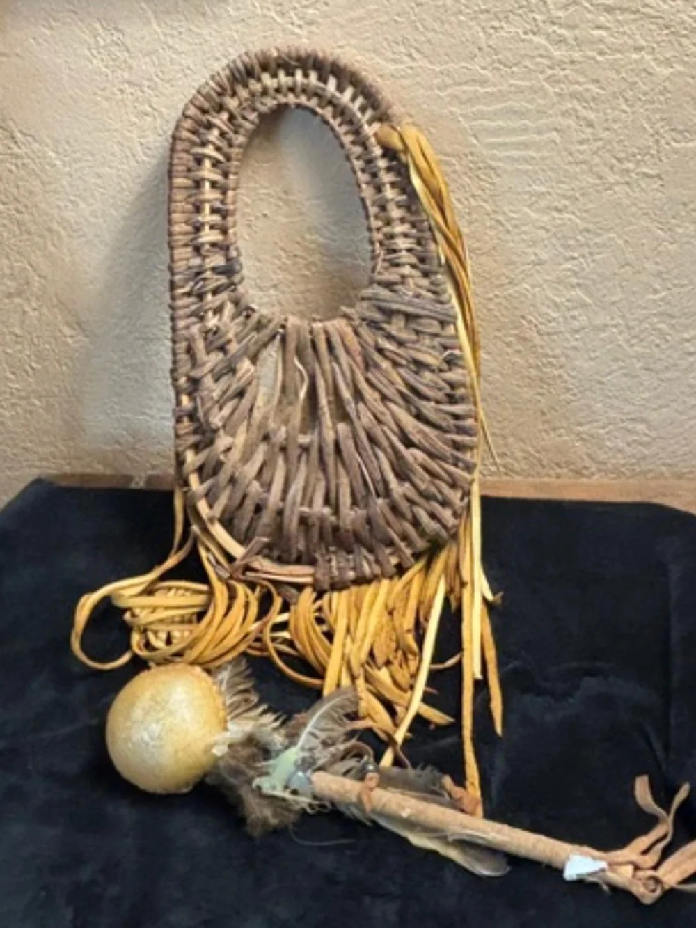 Navajo style Vintage Southwestern Decorative Basket w/rattle